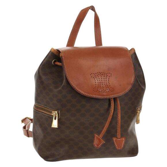 CELINE Macadam Canvas Backpack PVC Leather Brown Gold Auth 156449 main image 7